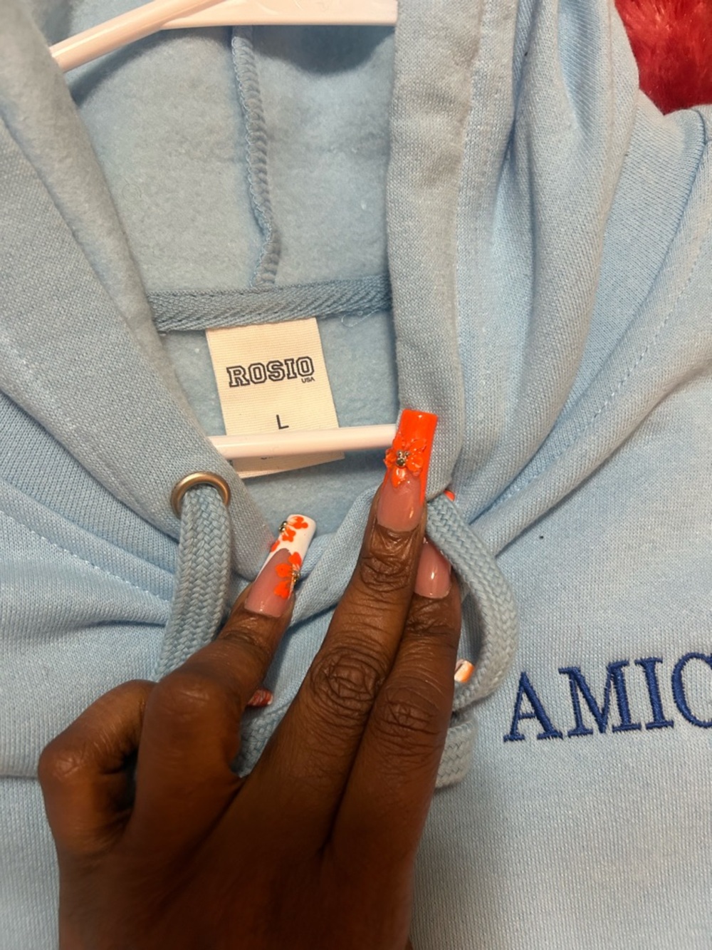 Amicae Light Blue Hoodie Dress with Blue Embroidery